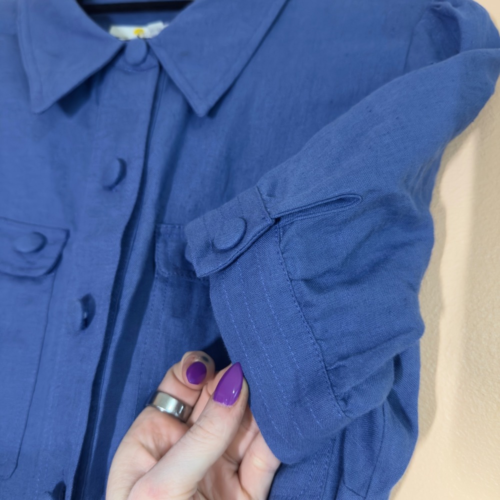 Boden Carrie Linen Shirt Dress Blue Short Sleeve Button Front US 10L W0749 - Picture 3 of 9